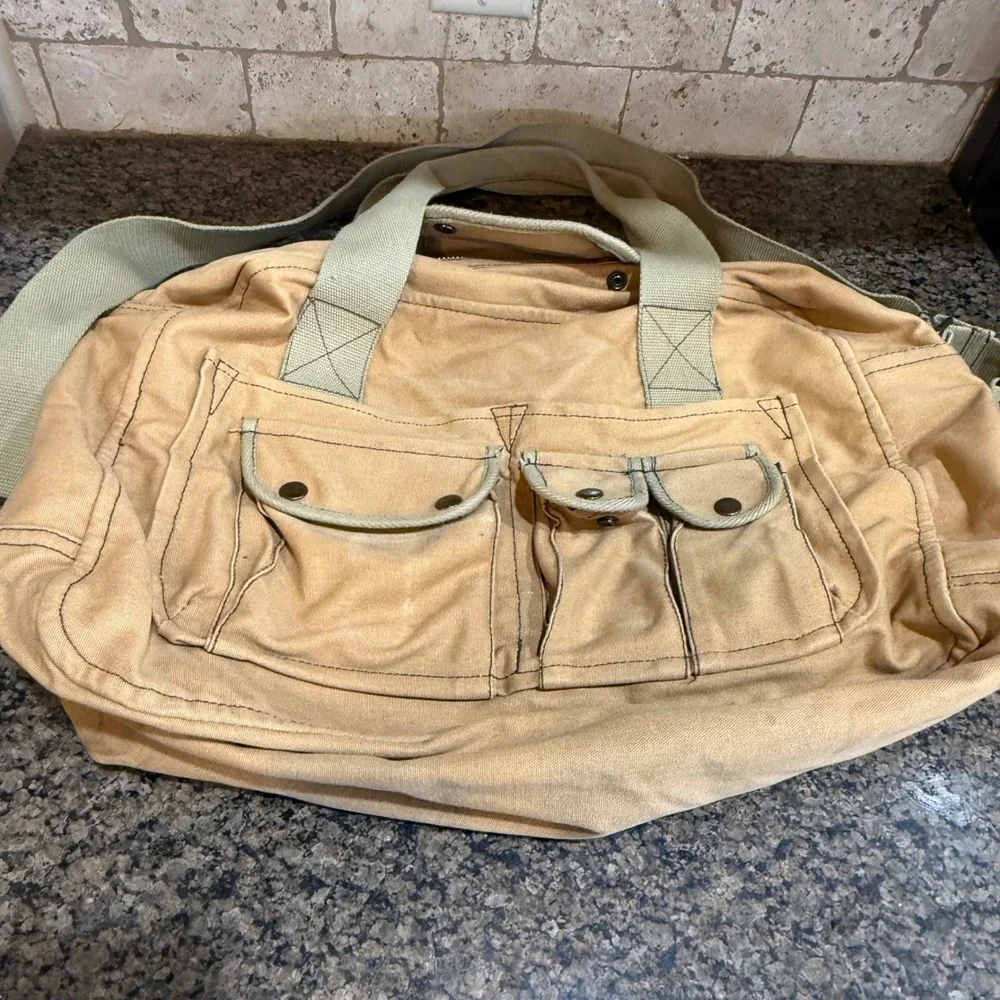Rothco Khaki Canvas Duffel Bag Vintage Military Paratrooper Shoulder Bag Tan